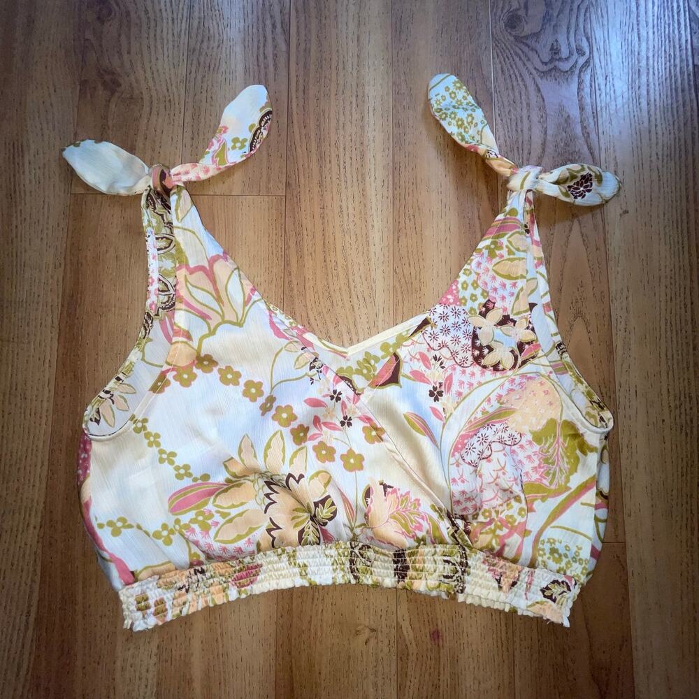 Free People Floral Print Wrap Crop Top